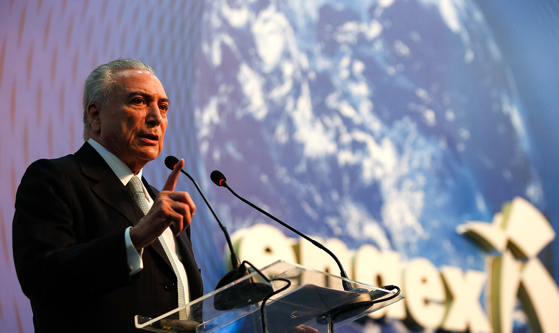 09/08/2017- Rio de Janeiro – RJ, Brasil- Solenidade de Abertura da XXXVI edição do Encontro Nacional de Comércio Exterior – ENAEX 2017. Discurso do Presidente da República, Michel Temer. Foto: Marcos Corrêa/PR