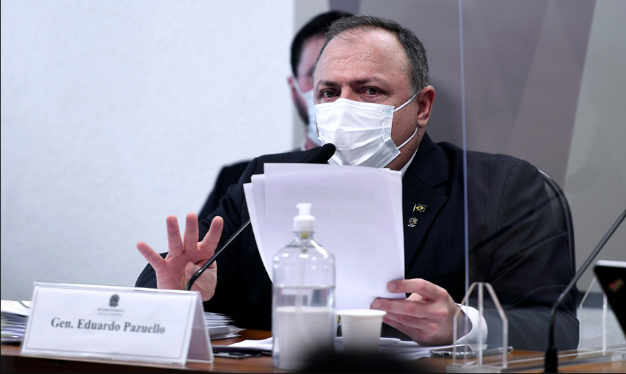 Pazuello durante depoimento à CPI da Covid no Senado. Foto: Agência Senado