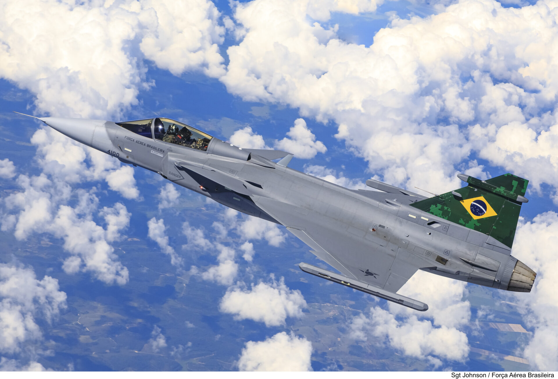 O novo caça F-39E Gripen da Força Aérea Brasileira (FAB). Foto: FAB