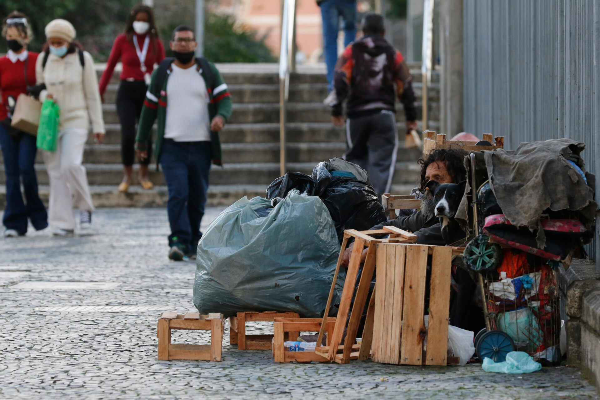 Homeless,Man,,Beggar,Living,On,A,Sidewalk,During,Economic,Crisis